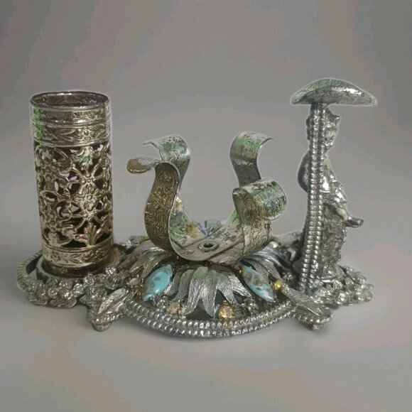 Vintage 60s Sam Fink Vanity Organizer Silver Tone Filigree with Rhinestones MCM - Picture 11 of 15